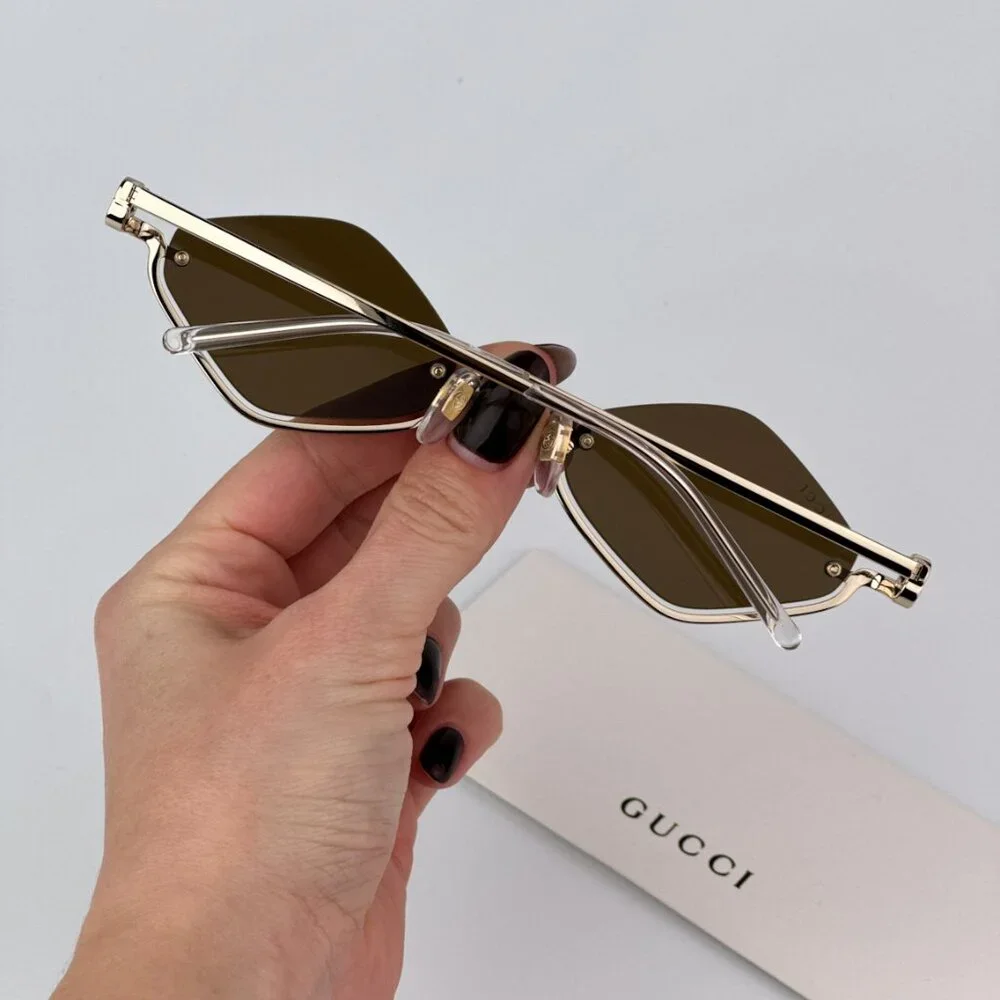 Gucci GG1604S 002 BRAND NEW Sunglasses Gold Brown Geometric Men